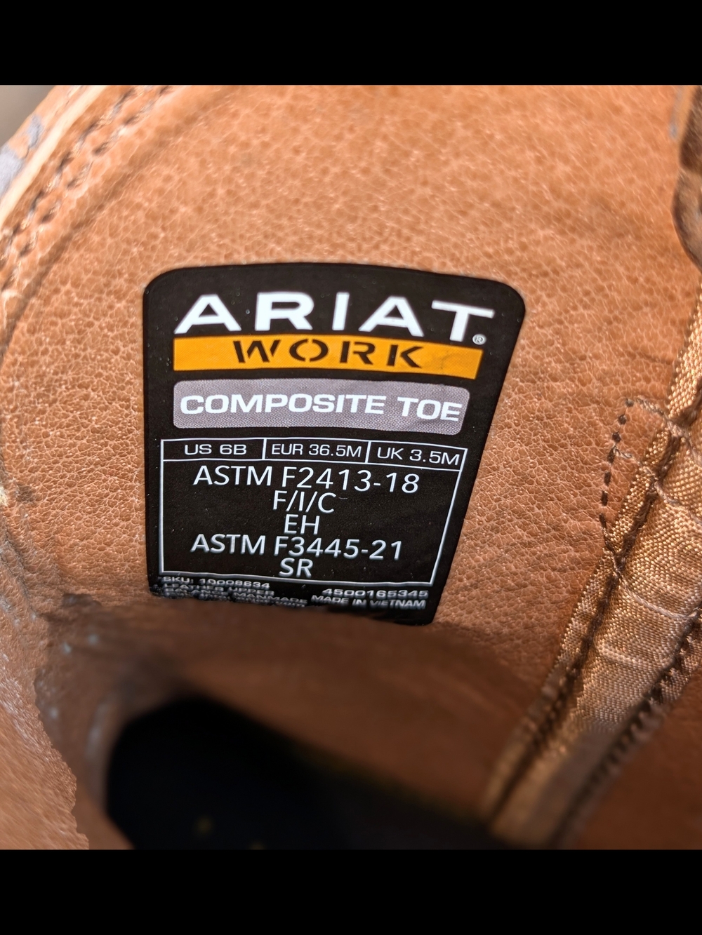 Ariat Kids Brown Round Composite Toe Western Work Boots Size 6 - Picture 2 of 6